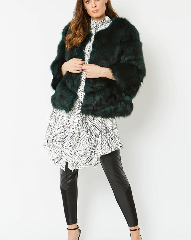 Dark Green Faux Fur One Size Coat.