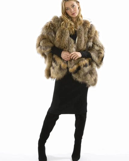Mocha Charlotte Luxury Fox Fur Cape Coat