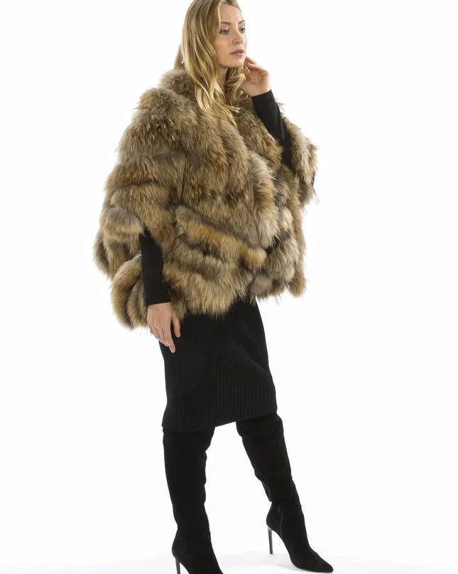 Mocha Charlotte Luxury Fox Fur Cape Coat