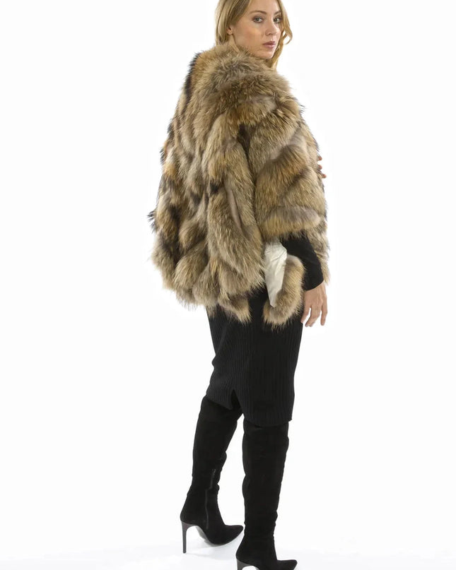 Mocha Charlotte Luxury Fox Fur Cape Coat