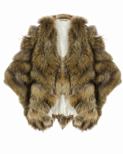 Mocha Charlotte Luxury Fox Fur Cape Coat