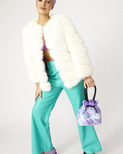 Gaga Faux Fur Striped White Coat Women's Winter Coat