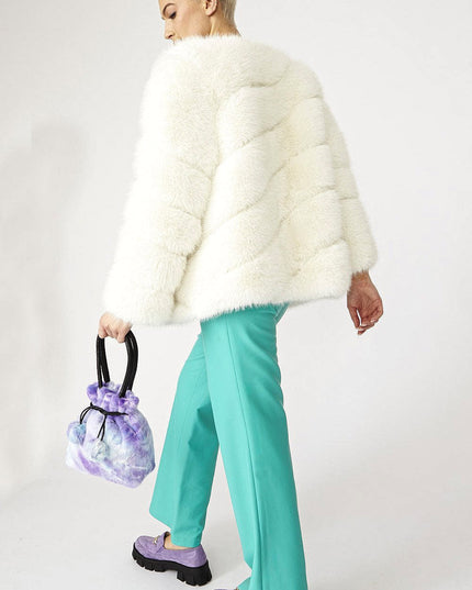 Gaga Faux Fur Striped White Coat Women's Winter Coat