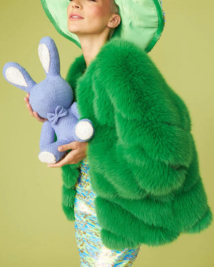 Luxurious Gaga Green Faux Fur Striped Coat UK12-16