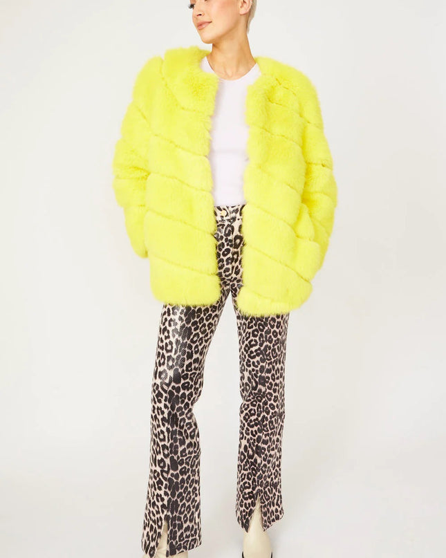Gaga Faux Fur Striped Yellow Coat