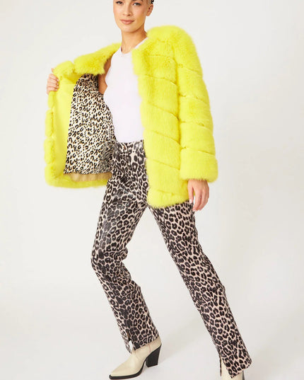 Gaga Faux Fur Striped Yellow Coat