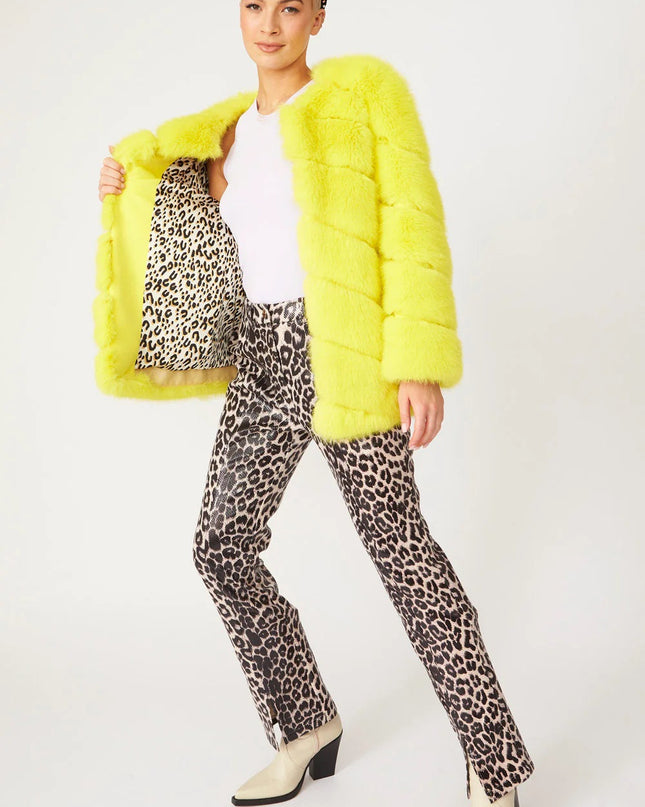 Gaga Faux Fur Striped Yellow Coat