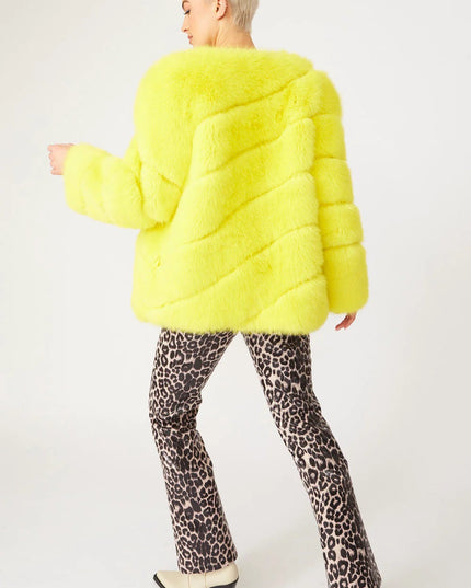 Gaga Faux Fur Striped Yellow Coat