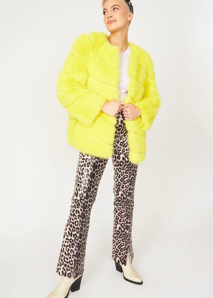 Gaga Faux Fur Striped Yellow Coat