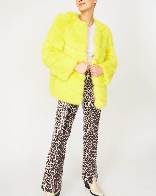 Gaga Faux Fur Striped Yellow Coat