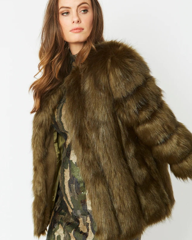 Green Faux Fur One Size Coat UK 8-14 US 4-10