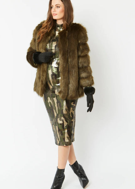 Green Faux Fur One Size Coat UK 8-14 US 4-10