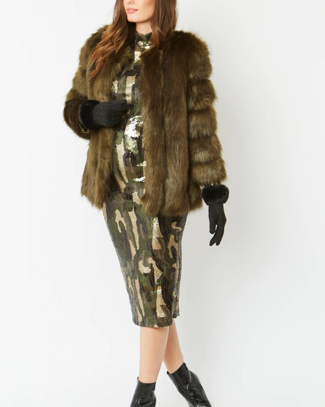 Green Faux Fur One Size Coat UK 8-14 US 4-10