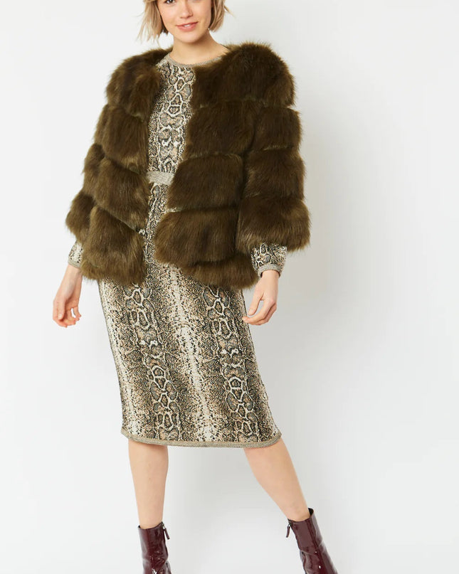 Green Faux Fur 3/4 Length Coat UK 8-14 Sizes