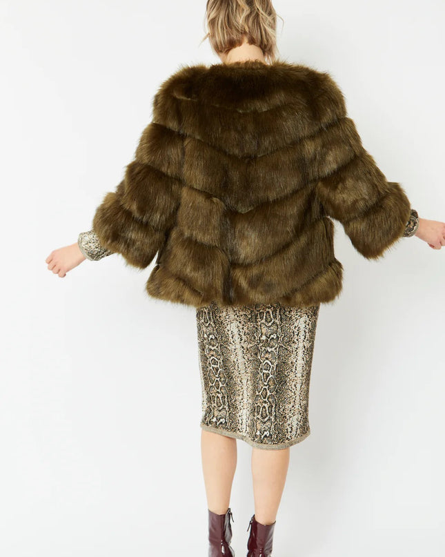 Green Faux Fur 3/4 Length Coat UK 8-14 Sizes