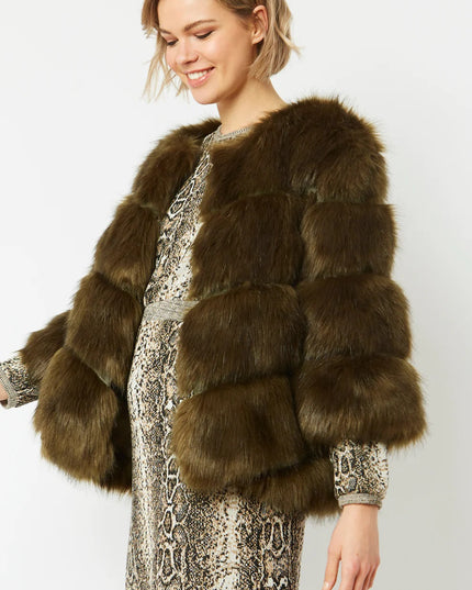 Green Faux Fur 3/4 Length Coat UK 8-14 Sizes