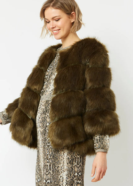 Green Faux Fur 3/4 Length Coat UK 8-14 Sizes