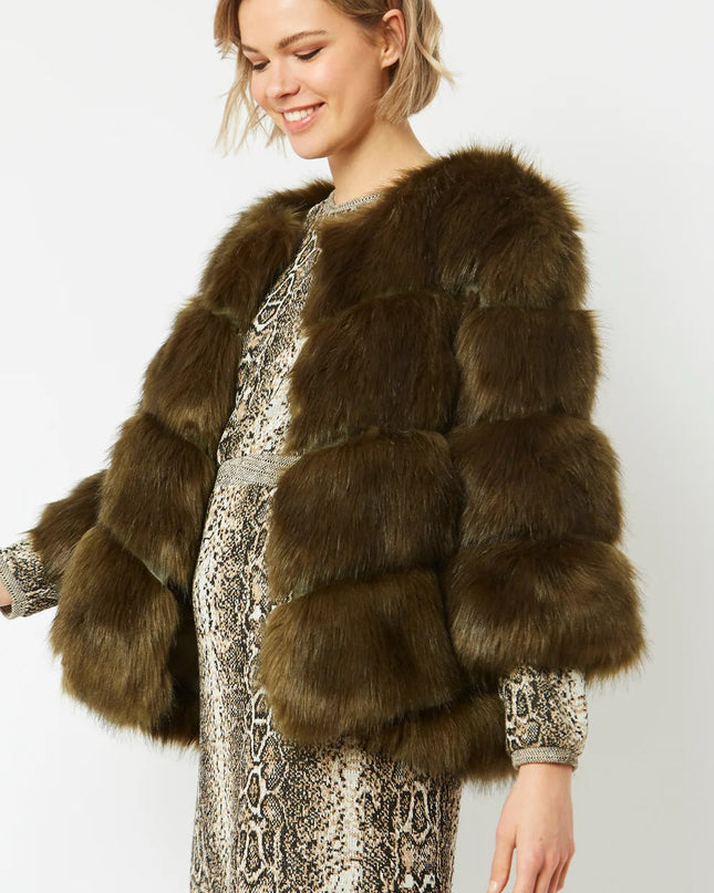 Green Faux Fur 3/4 Length Coat UK 8-14 Sizes