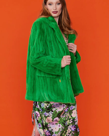 Green Faux Fur Luxurious Midi Coat - Winter Women's Coat
