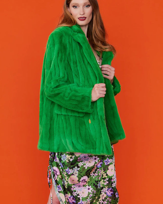 Green Faux Fur Luxurious Midi Coat - Winter Women's Coat