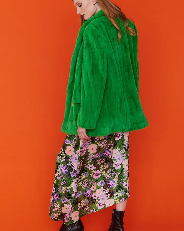 Green Faux Fur Luxurious Midi Coat - Winter Women's Coat