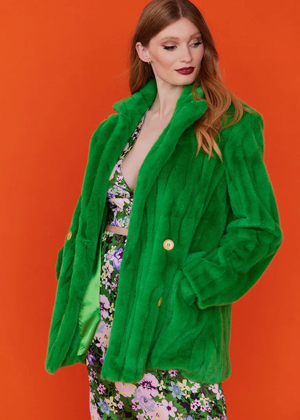 Green Faux Fur Luxurious Midi Coat - Winter Women's Coat