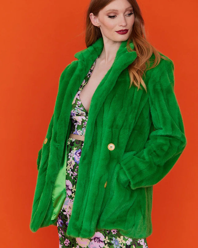 Green Faux Fur Luxurious Midi Coat - Winter Women's Coat