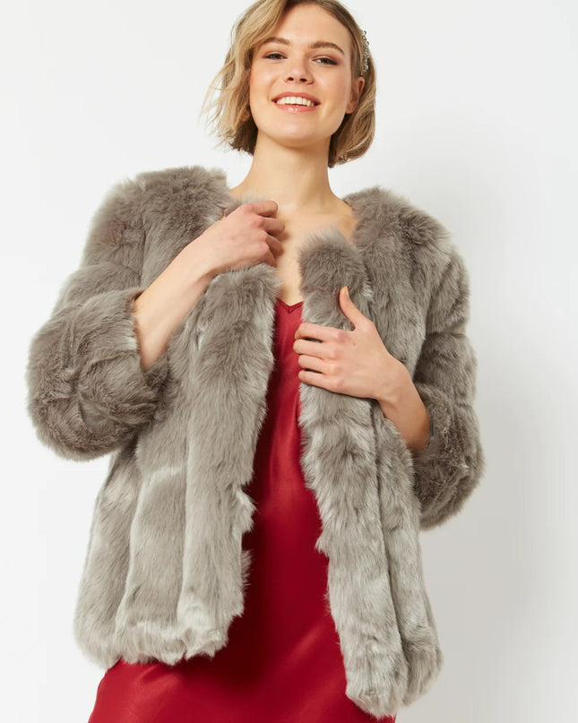 Grey Faux Fur Coat UK 8-14 US 4-10 One Size Luxury Faux Fur Coat