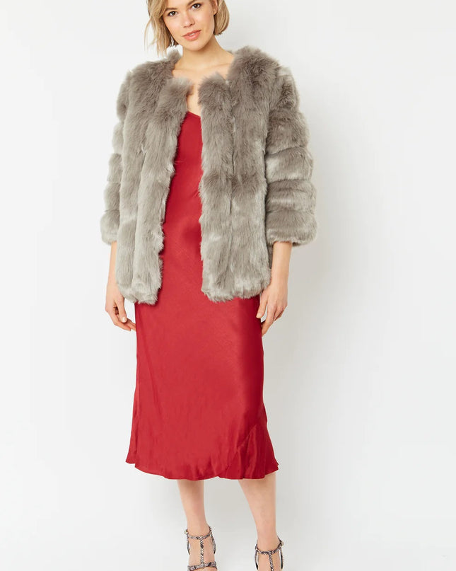 Grey Faux Fur Coat UK 8-14 US 4-10 One Size Luxury Faux Fur Coat