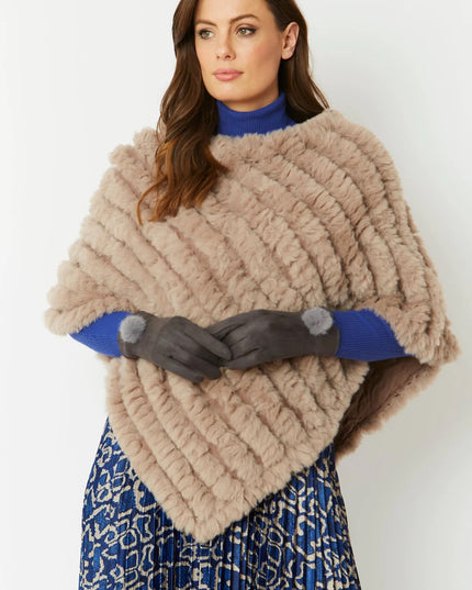 Grey Faux Suede Gloves with Faux Fur Pom Poms Touch Screen Gloves for Women-1