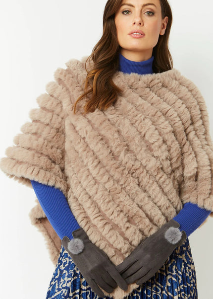 Grey Faux Suede Gloves with Faux Fur Pom Poms Touch Screen Gloves for Women-0