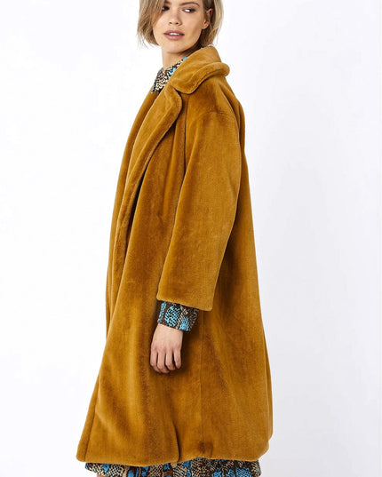 Mocha Shearling Faux Fur Midi Coat - Faux Fur Coat - Buy Me Fur Ltd