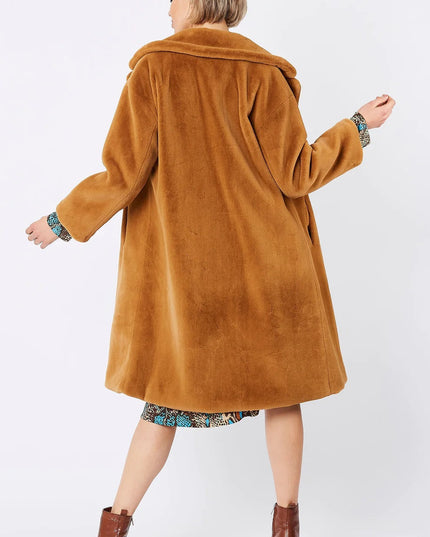 Mocha Shearling Faux Fur Midi Coat - Faux Fur Coat - Buy Me Fur Ltd