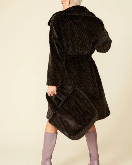 Chocolate Faux Fur Maxi Coat Mocha Black Bamboo Oversized
