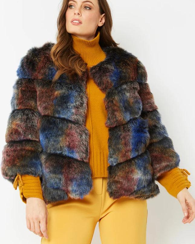 Multicolor Faux Fur Ella Coat One Size Fits UK8-14 US4-10