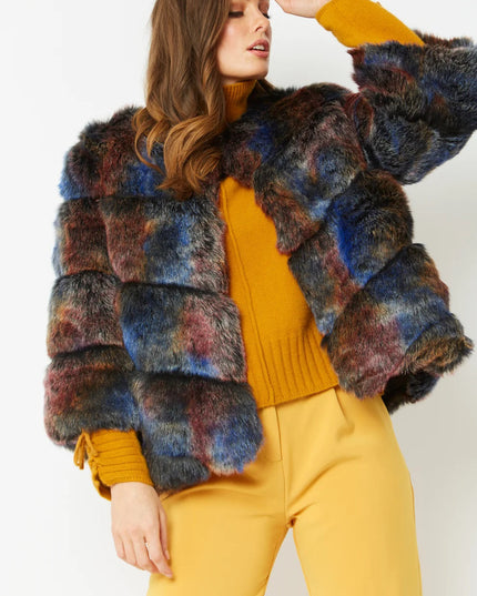 Multicolor Faux Fur Ella Coat One Size Fits UK8-14 US4-10