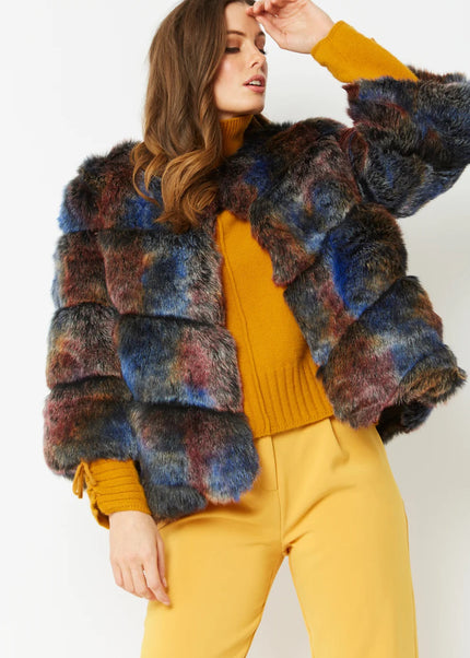 Multicolor Faux Fur Ella Coat One Size Fits UK8-14 US4-10