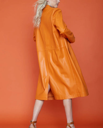 Orange Eco Leather Trench Coat