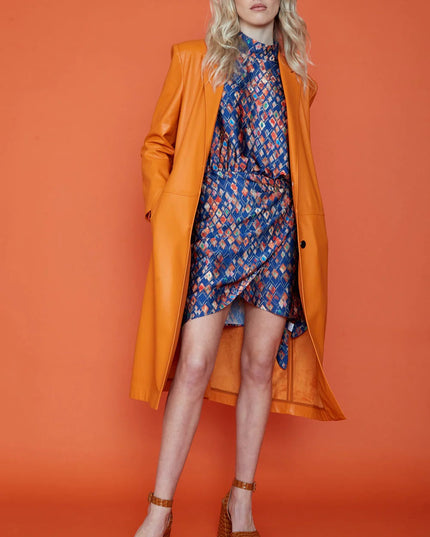 Orange Eco Leather Trench Coat