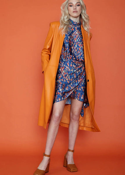 Orange Eco Leather Trench Coat