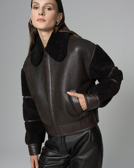 Brown Oversized Shearling Leather Jacket