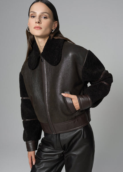 Brown Oversized Shearling Leather Jacket