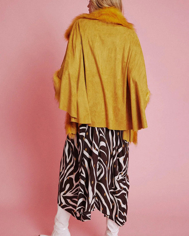 Yellow Faux Fur Suede Cape Jacket