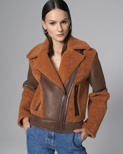 Cognac Shearling Leather Jacket