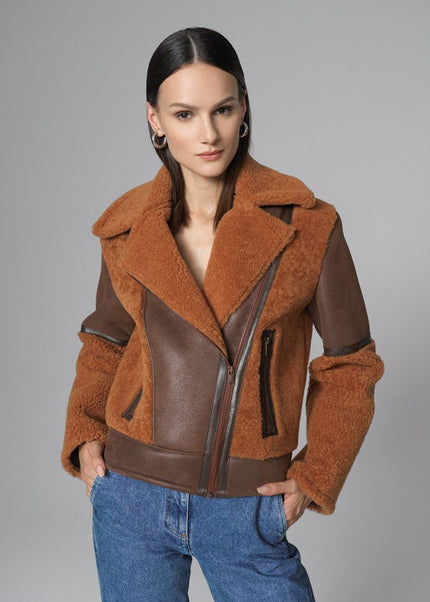 Cognac Shearling Leather Jacket