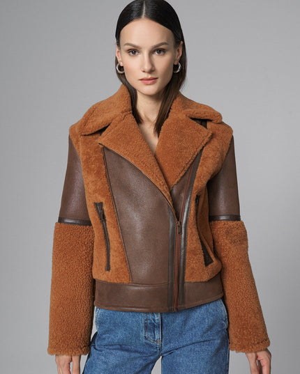 Cognac Shearling Leather Jacket