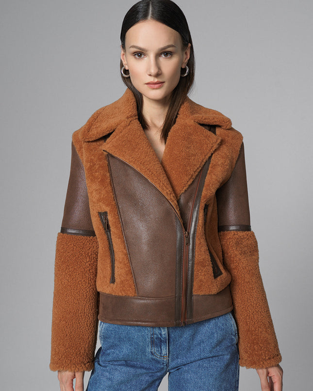 Cognac Shearling Leather Jacket