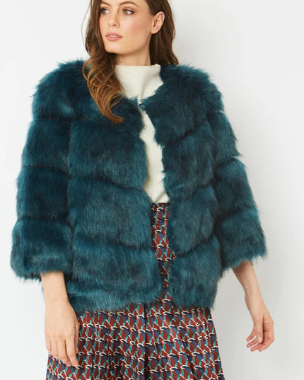 Teal Faux Fur Coat Uk 8-14 Size Ladies Long Coat