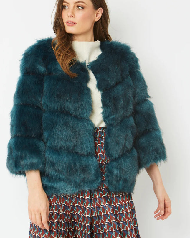 Teal Faux Fur Coat Uk 8-14 Size Ladies Long Coat