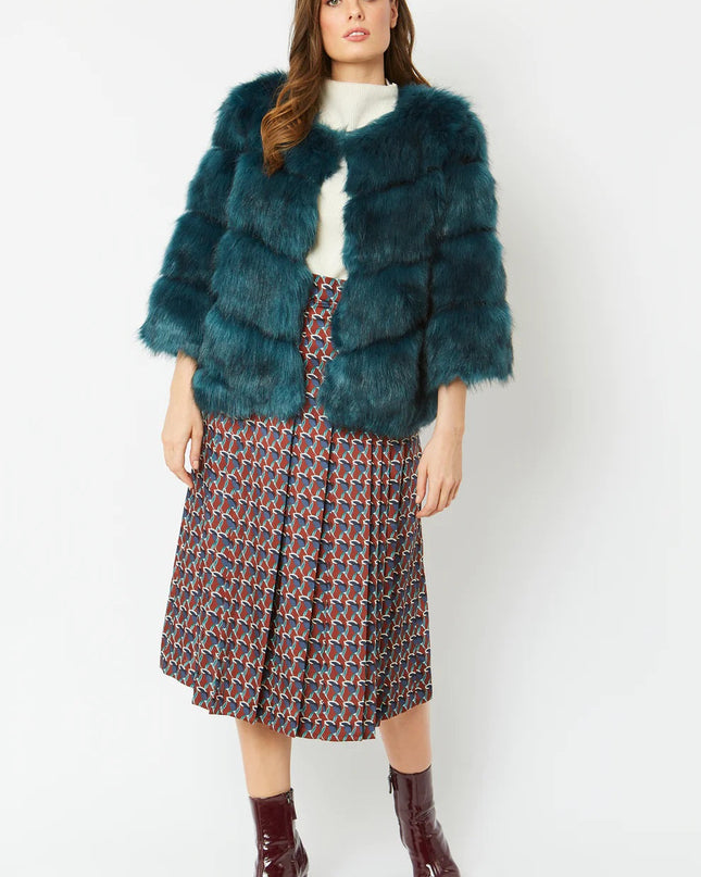 Teal Faux Fur Coat Uk 8-14 Size Ladies Long Coat